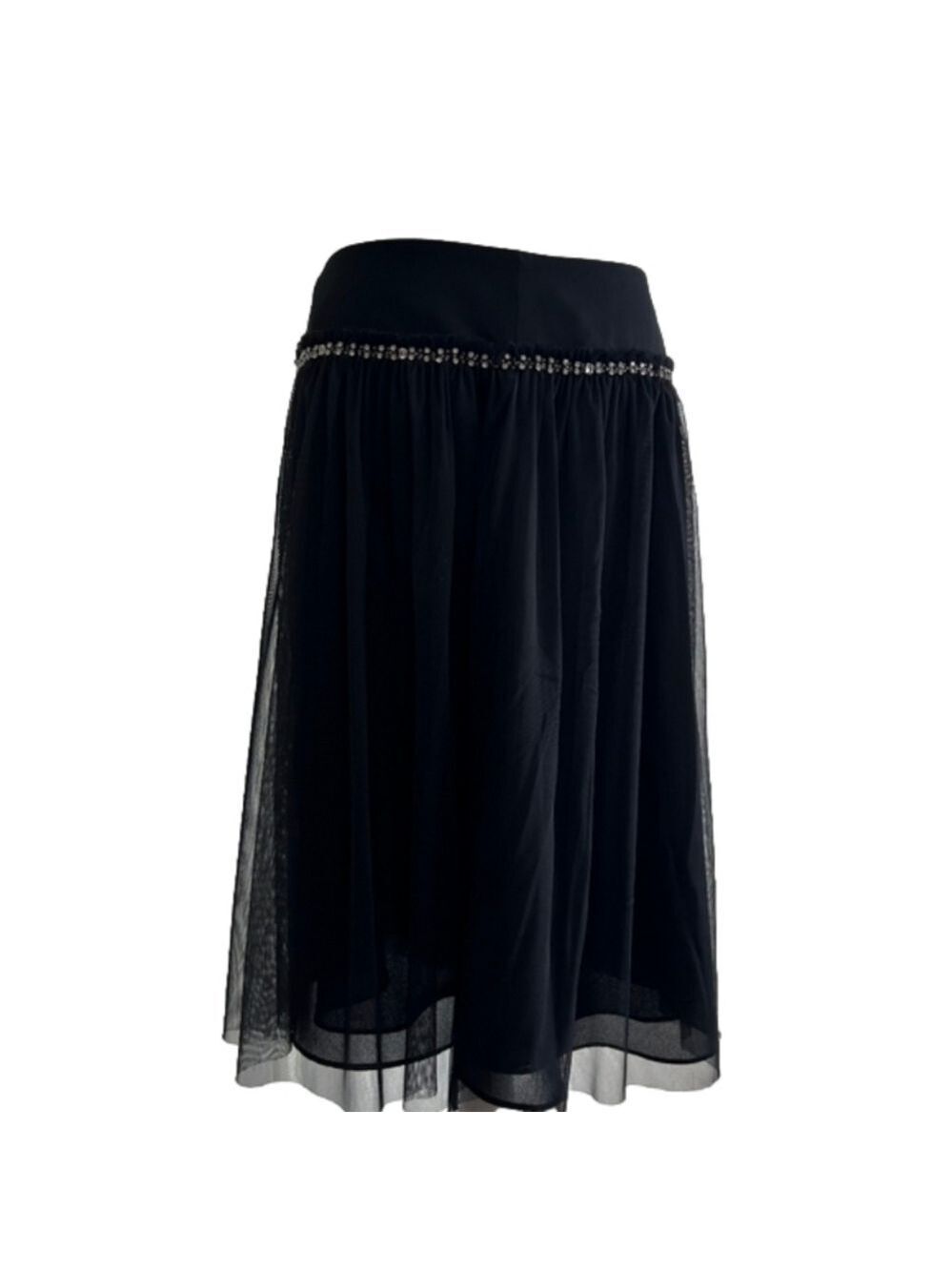 Black Express A-Line Tulle Skirt with Rhinestone Embellishments Size 12  EUC